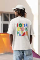 Born To Play Half Sleeve White Oversized T-Shirt for Men by Hello Swanky