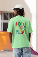 Born To Play Half Sleeve Saga Green Oversized T-Shirt for Men by Hello Swanky