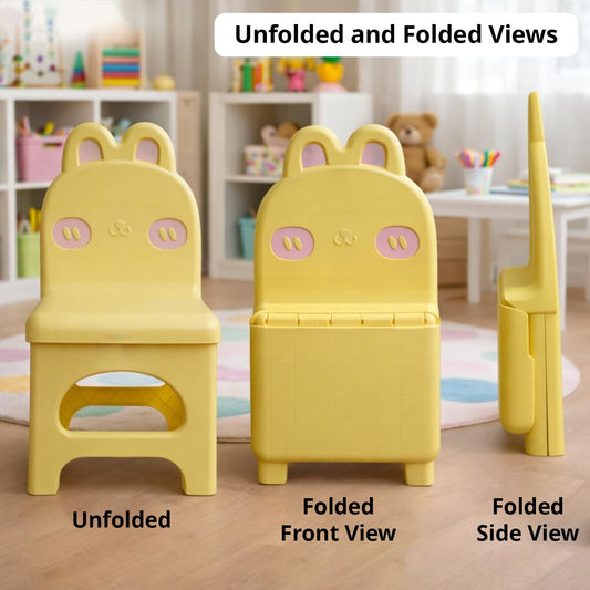 Kids Chair Green Foldable Bunny Design