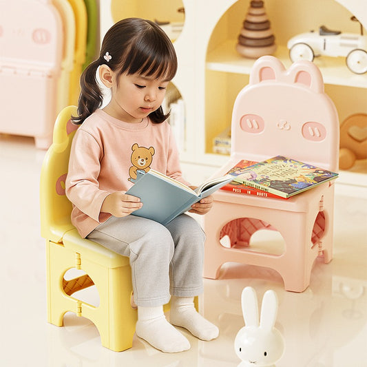Kids Chair Pink Foldable Bunny Design
