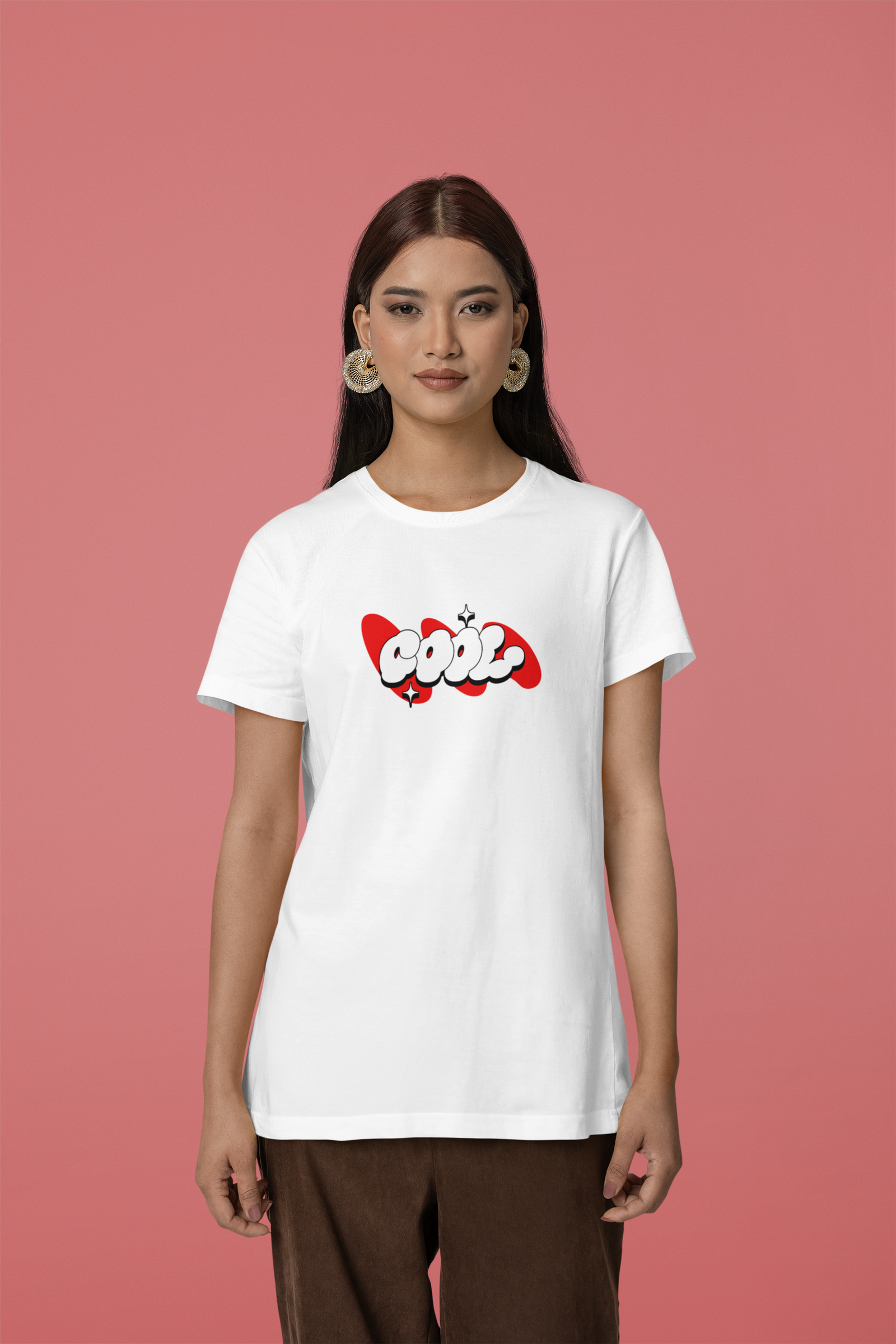 Cool Stars Half Sleeve White Round Neck T-Shirt for Women