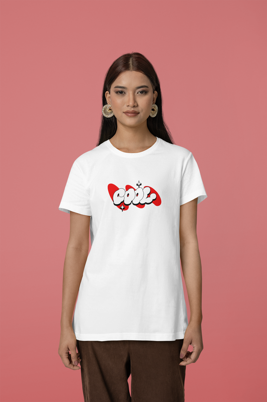Cool Stars Half Sleeve White Round Neck T-Shirt for Women