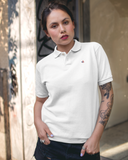 Solid Women's Premium White Polo Neck T-Shirt 100% Cotton by Hello Swanky