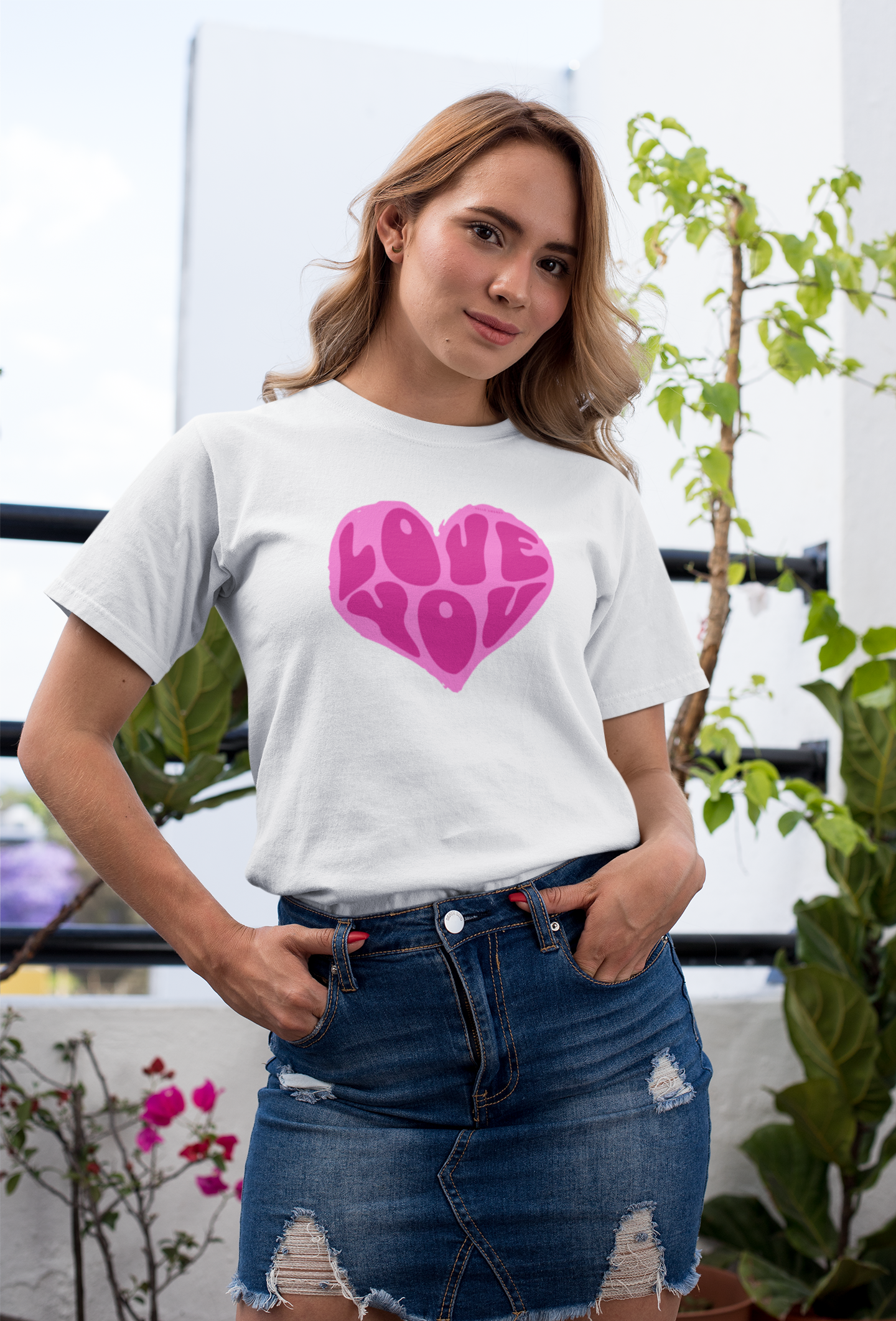 Love you half sleeve white round neck t-shirt for women by hello swanky - s