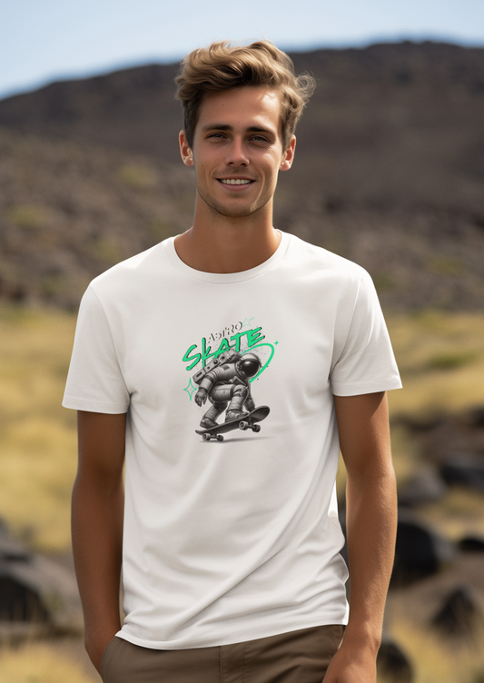 Skate Half Sleeve White Round Neck T-Shirt for Trendy Design
