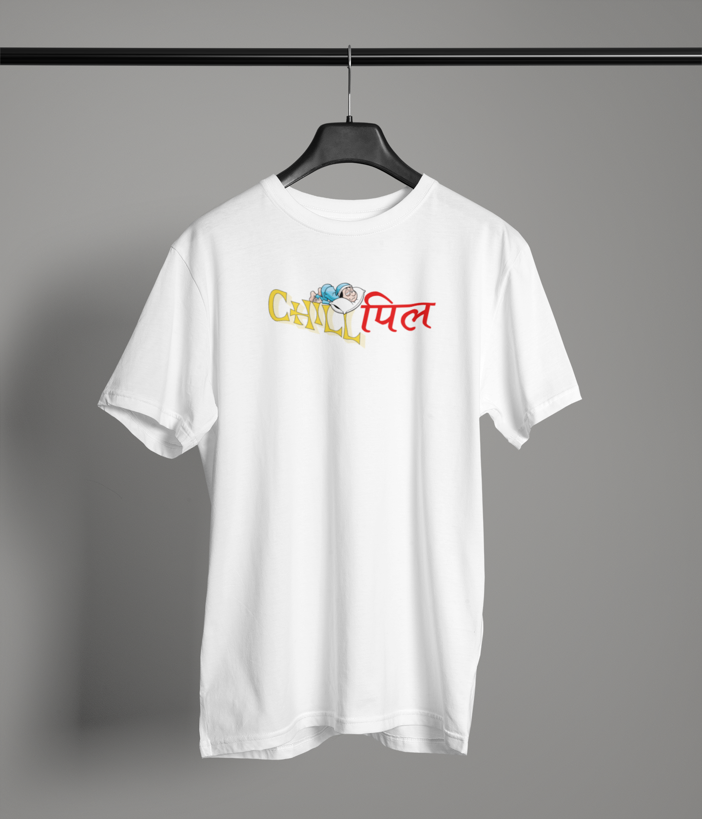 Chill Pill Unisex White Round Neck T-Shirt Desi Graphic