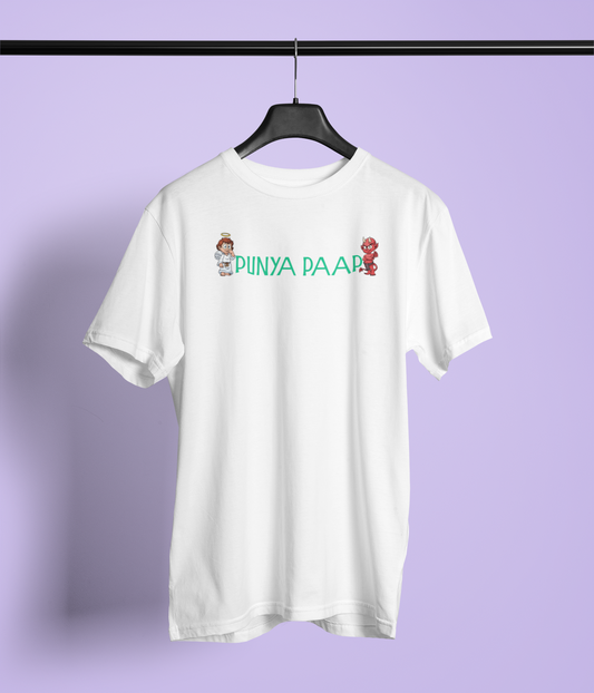 Punya Paap Unisex White Round Neck T-Shirt | Desi Graphic