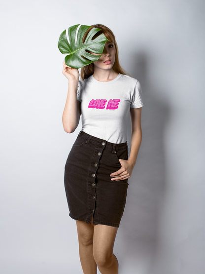 Love me half sleeve white round neck t-shirt for women by hello swanky - s