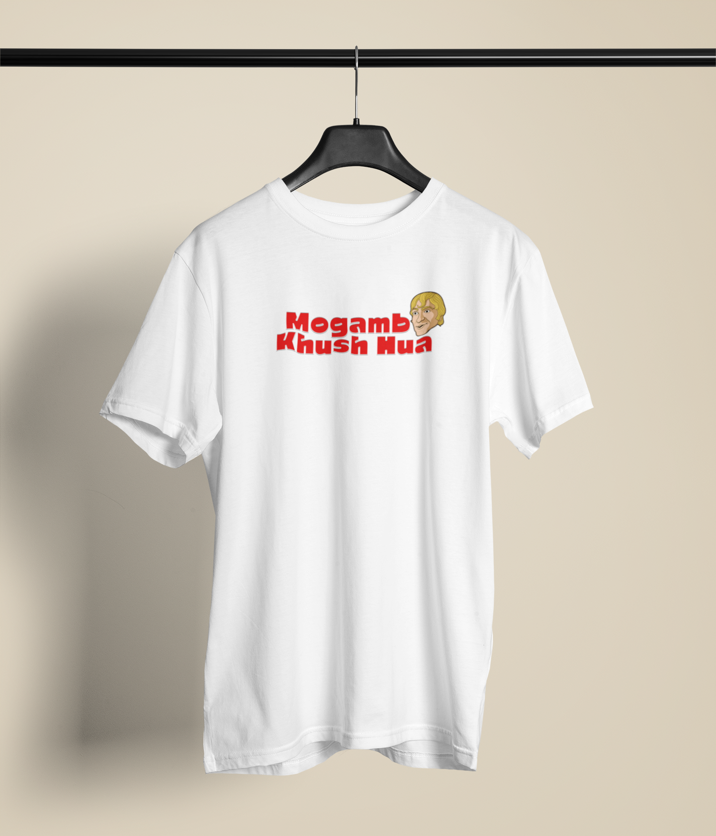 Mogambo Khush Hua Unisex White Round Neck T-Shirt | Desi Graphic