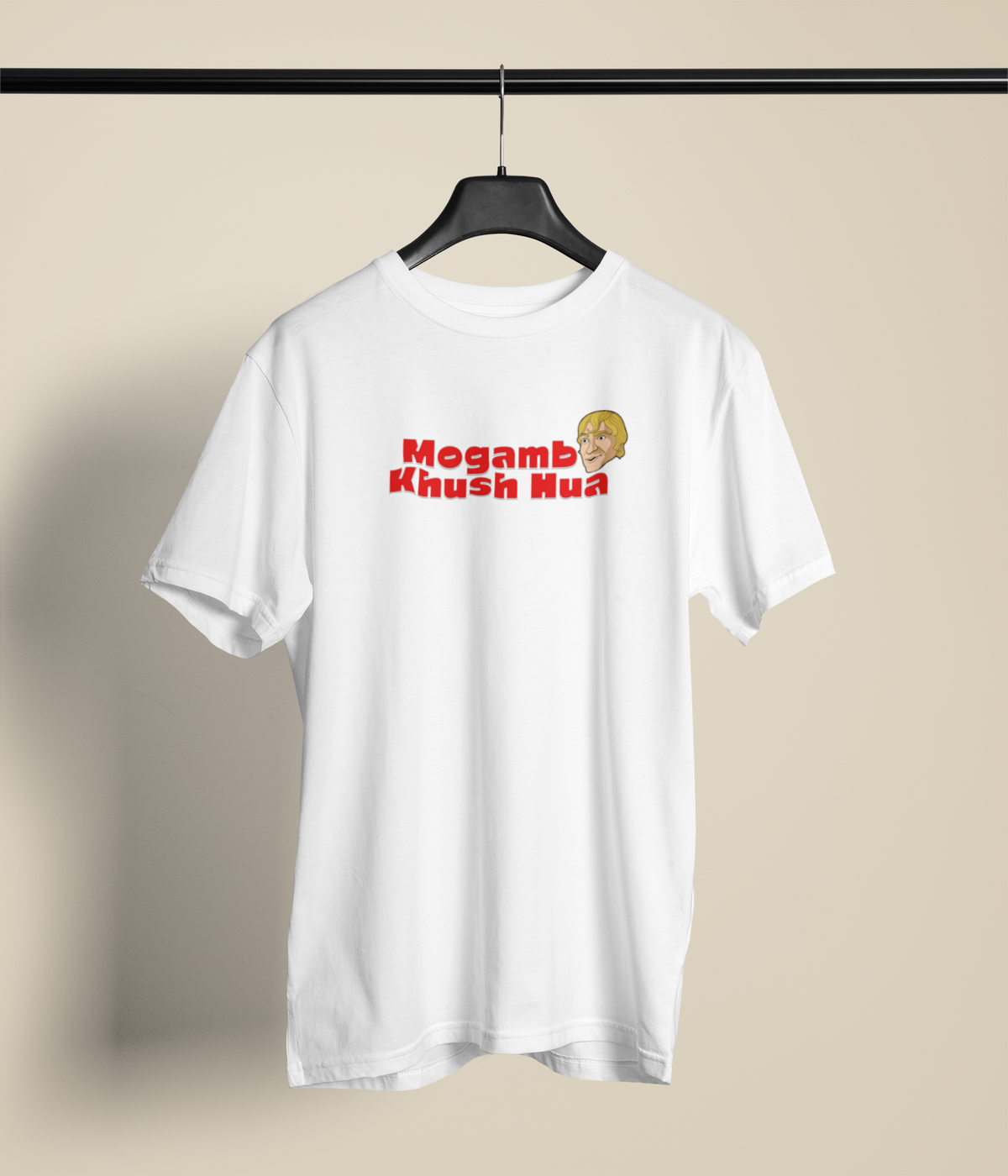 Mogambo Khush Hua Unisex White Round Neck T-Shirt | Desi Graphic