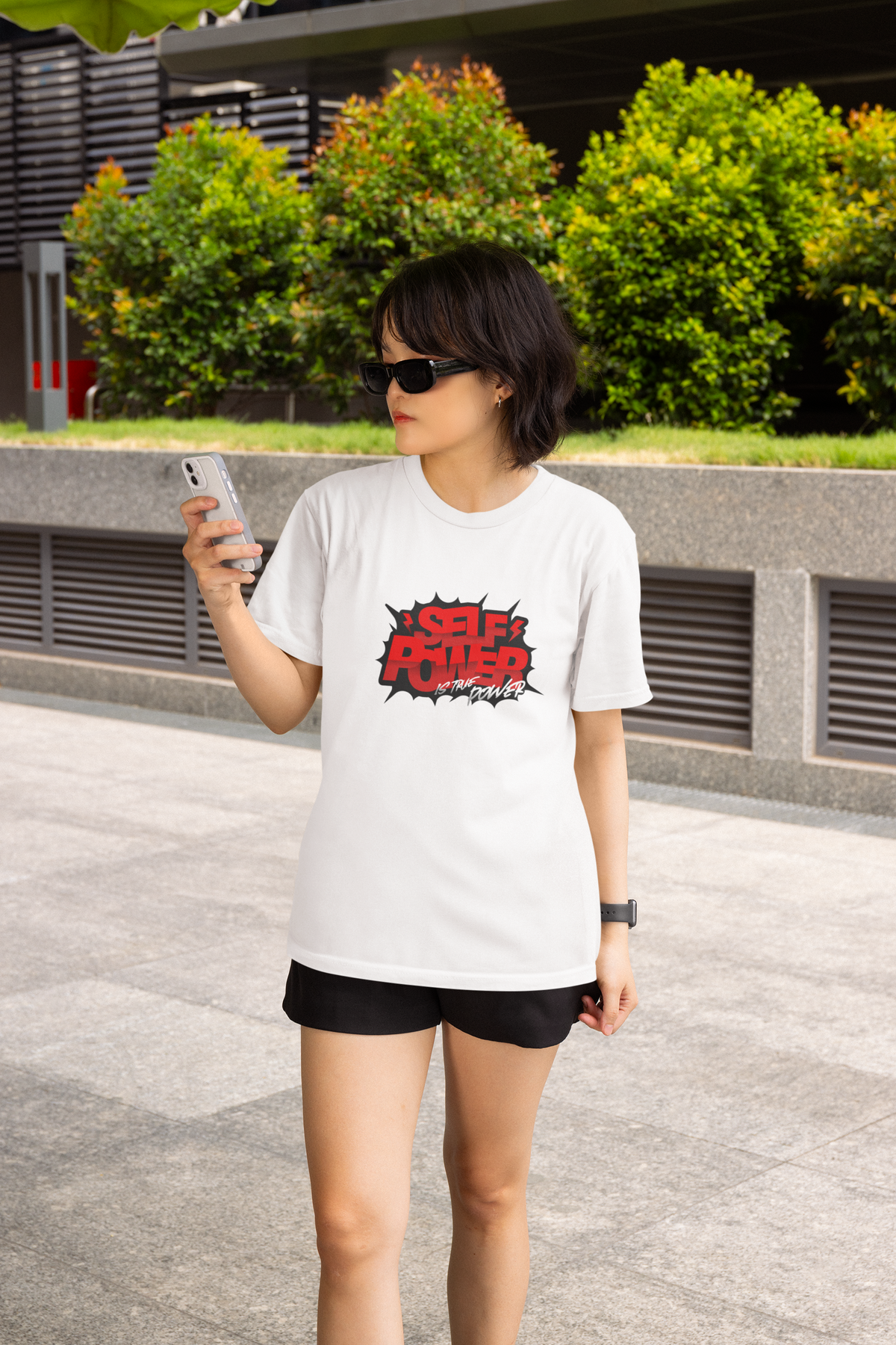 Self Power Is True Half Sleeve White Round Neck T-Shirt for Women by Hello Swanky