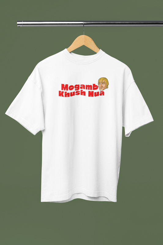 Mogambo Khush Hua White Oversized Unisex T-Shirt Desi Graphic