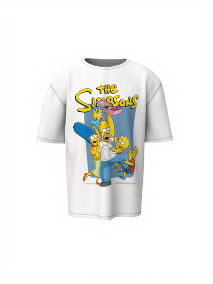 The Simson's Cartoon Unisex White Oversized T-Shirt, Toon Style
