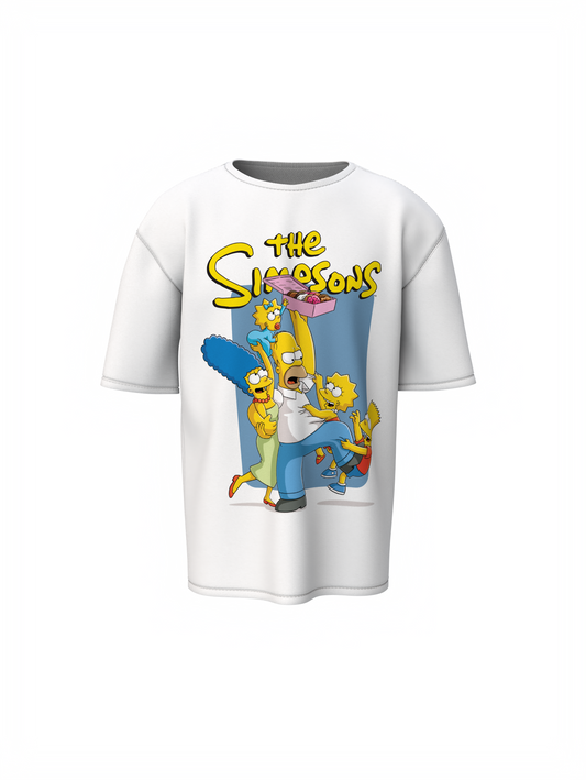 The Simson's Cartoon Unisex White Oversized T-Shirt, Toon Style