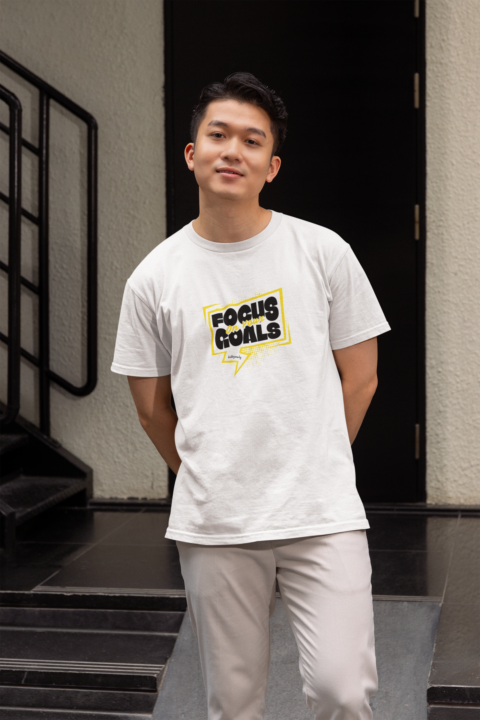 Focus On Your Goals White T-Shirt Graphic Style for Men