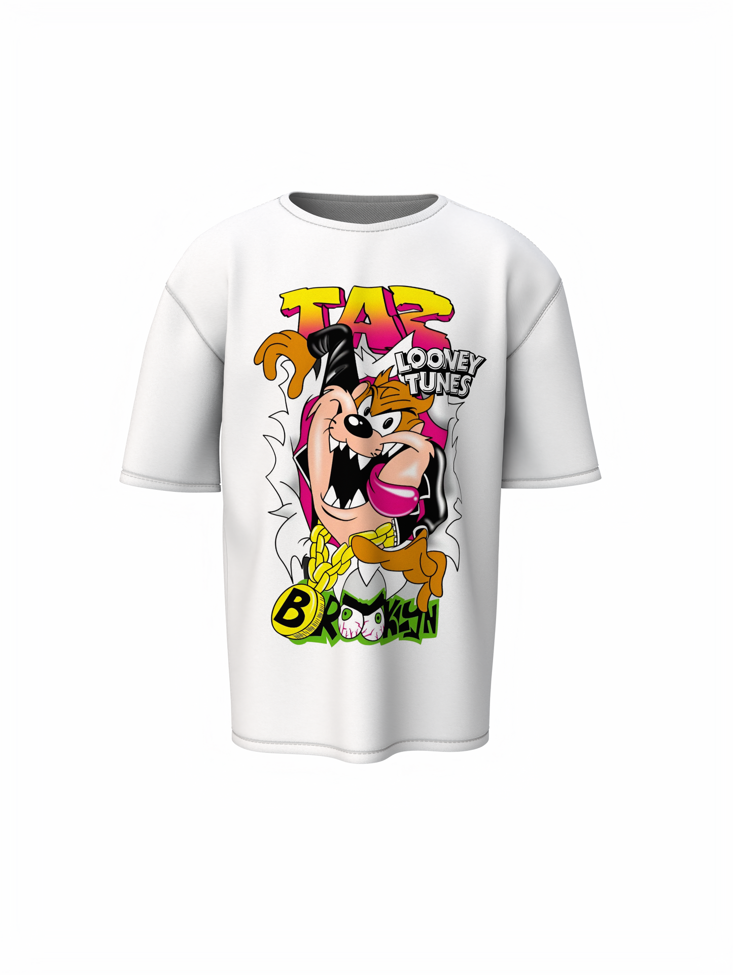 Taz Cartoon Unisex White Oversized T-Shirt Streetwear Style