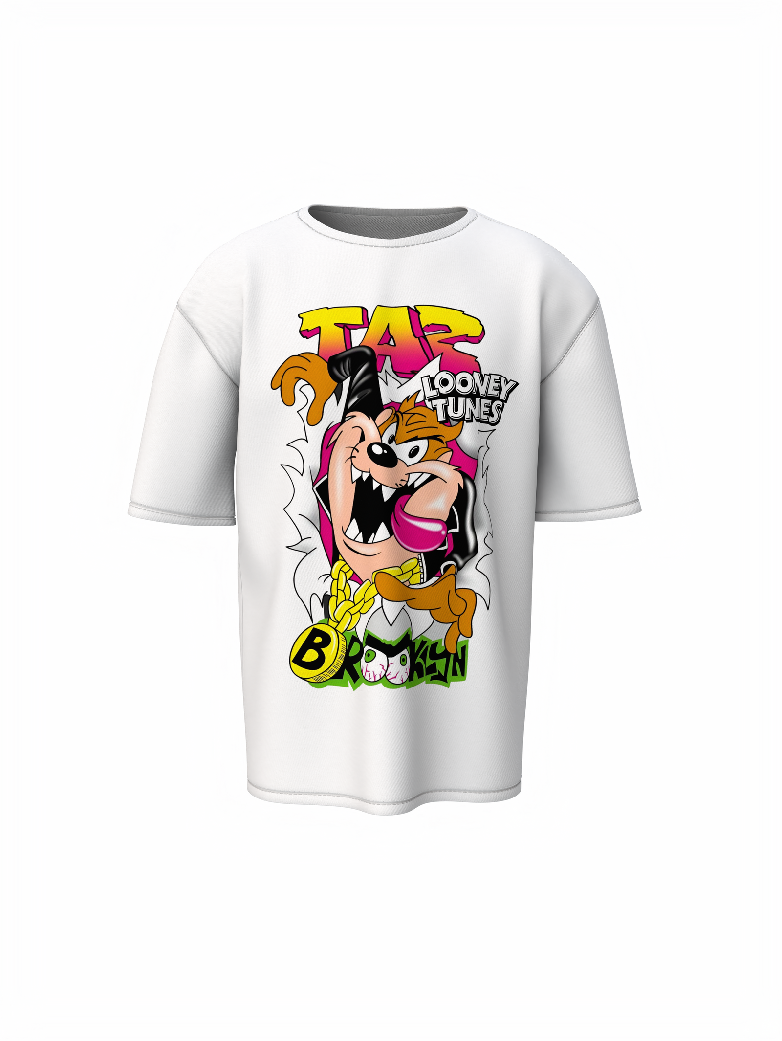 Taz Cartoon Unisex White Oversized T-Shirt Streetwear Style
