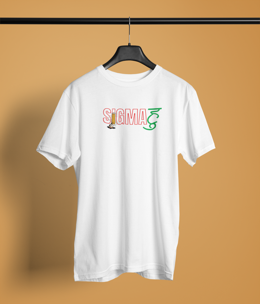 Sigma Hu Unisex White Round Neck T-Shirt Bold Desi Design