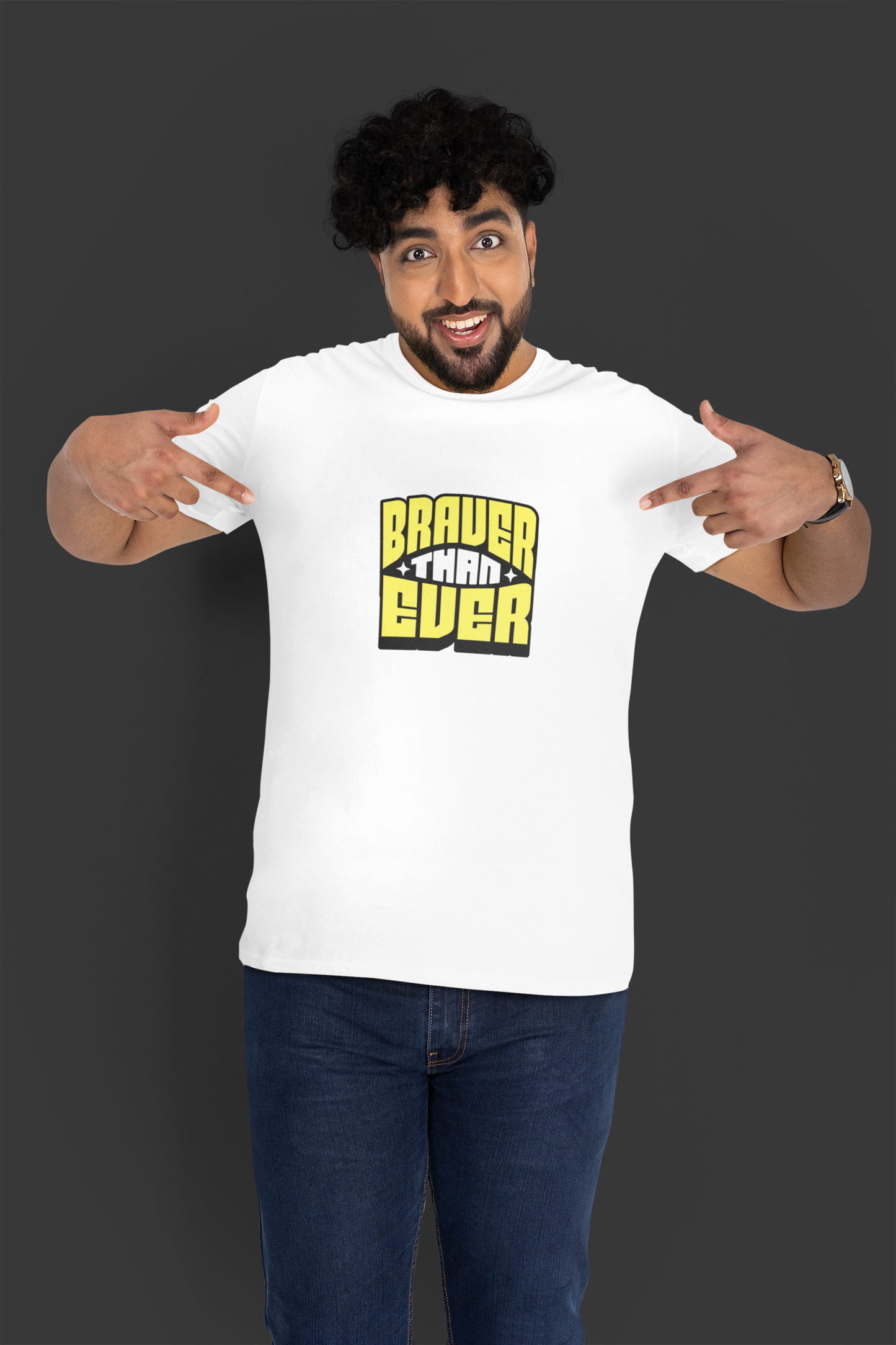 Braver Than Ever White Half Sleeve Round Neck T-Shirt