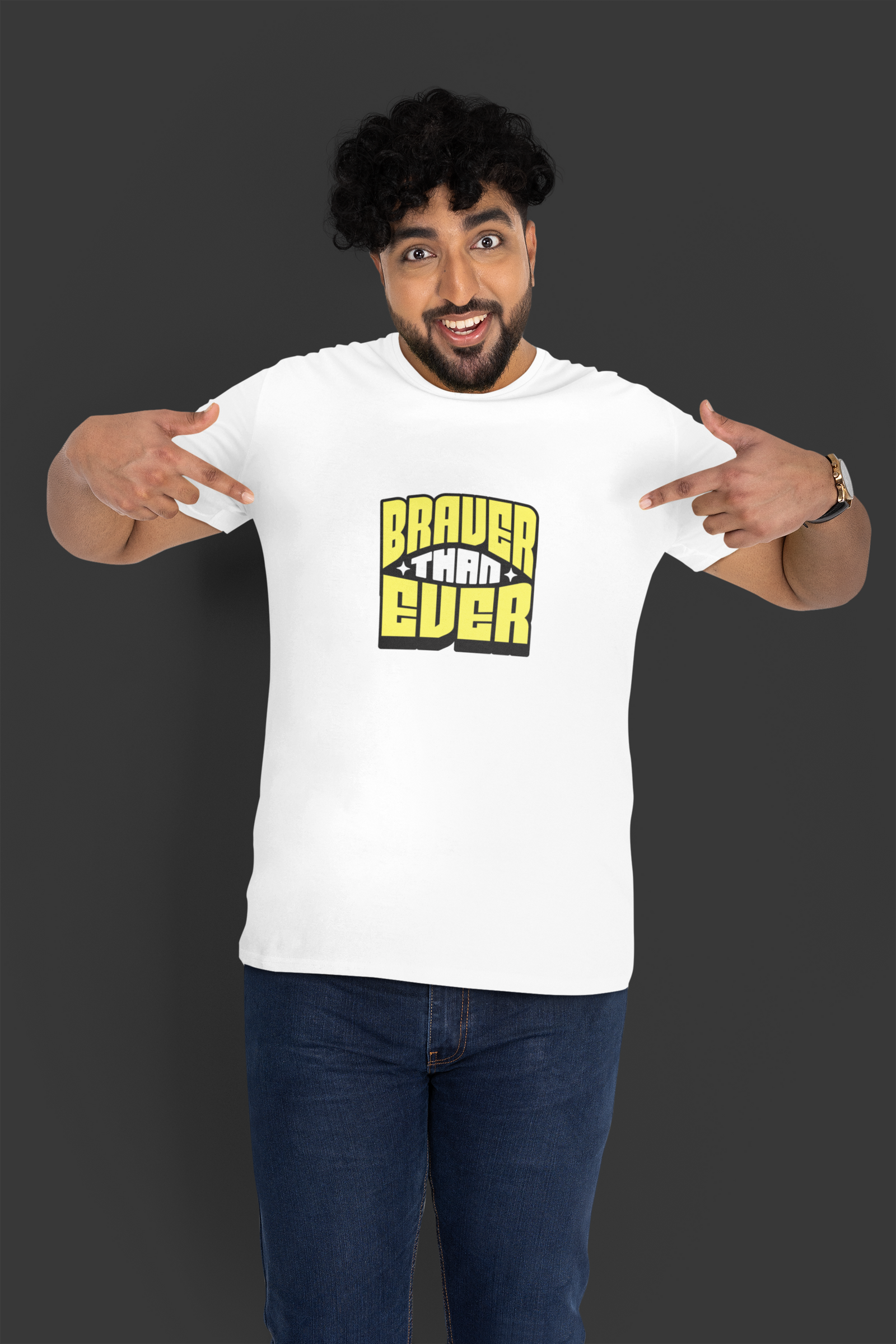 Braver Than Ever White Half Sleeve Round Neck T-Shirt