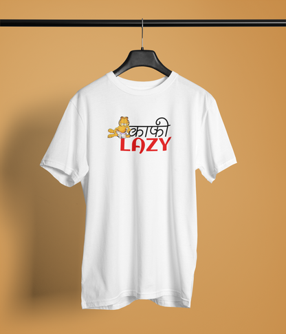 Kafi Lazy Unisex White Round Neck T-Shirt | Desi Graphic