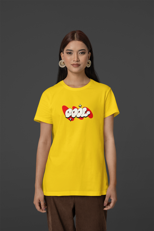 Cool Stars Half Sleeve Yellow Round Neck T-Shirt for Women