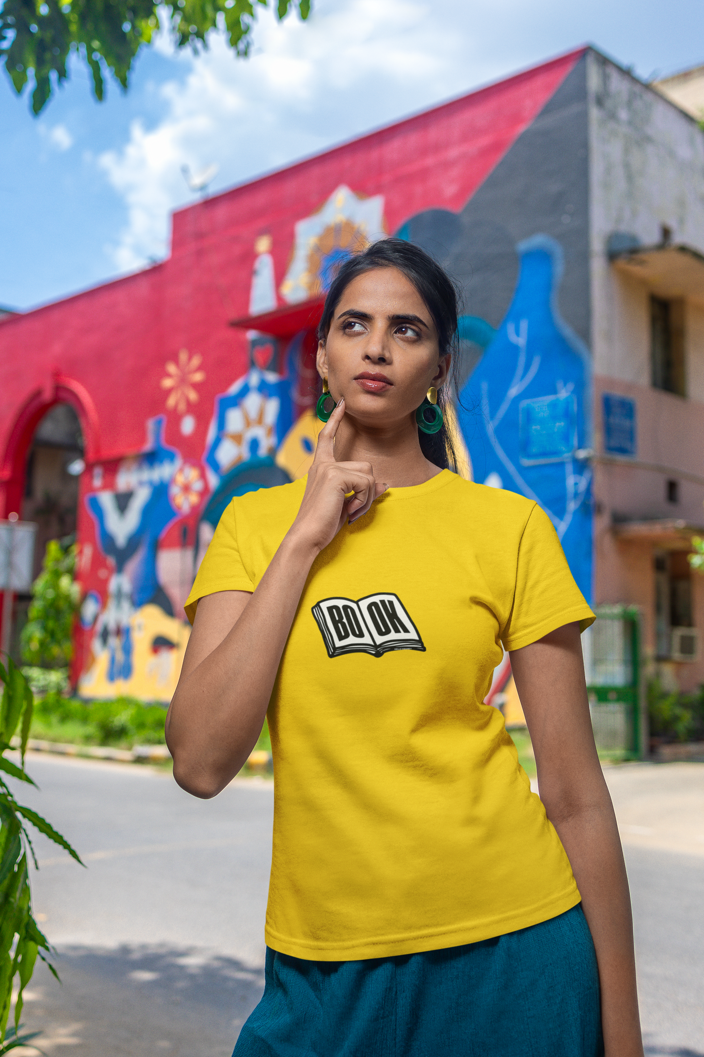 Book Half Sleeve Yellow Round Neck T-Shirt Stylish Wear