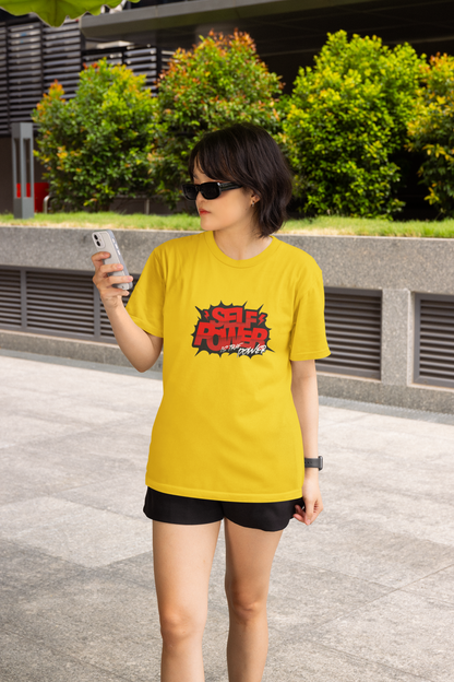Self power is true half sleeve yellow round neck t-shirt for women by hello