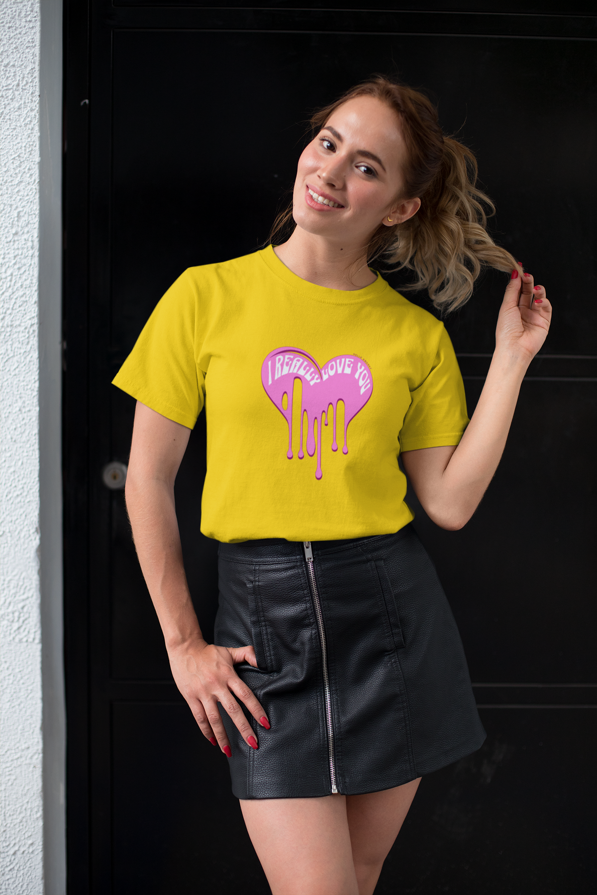 Really Love You Half Sleeve Yellow Round Neck T-Shirt for Women by Hello Swanky