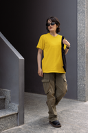 Plain Half Sleeve Yellow Round Neck T-Shirt for Women by Hello Swanky