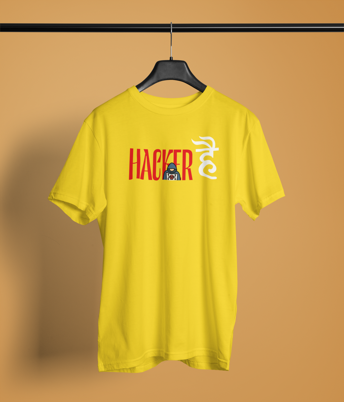 Hacker Hai Unisex Yellow Round Neck T-Shirt | Desi Graphic