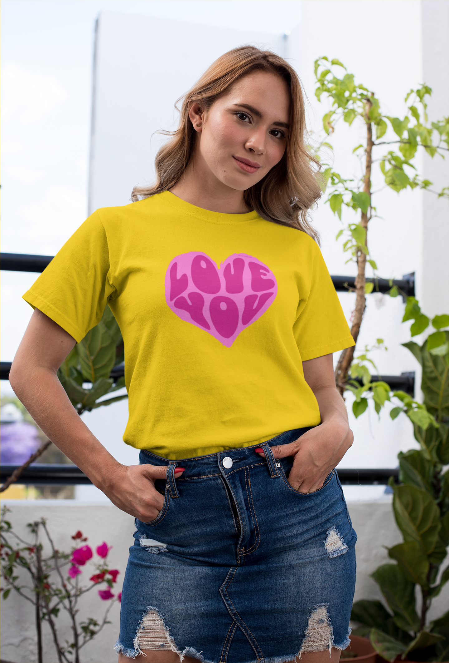 Love you half sleeve yellow round neck t-shirt for women by hello swanky - s