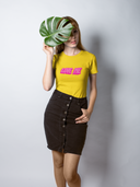 Love Me Half Sleeve Yellow Round Neck T-Shirt for Women by Hello Swanky