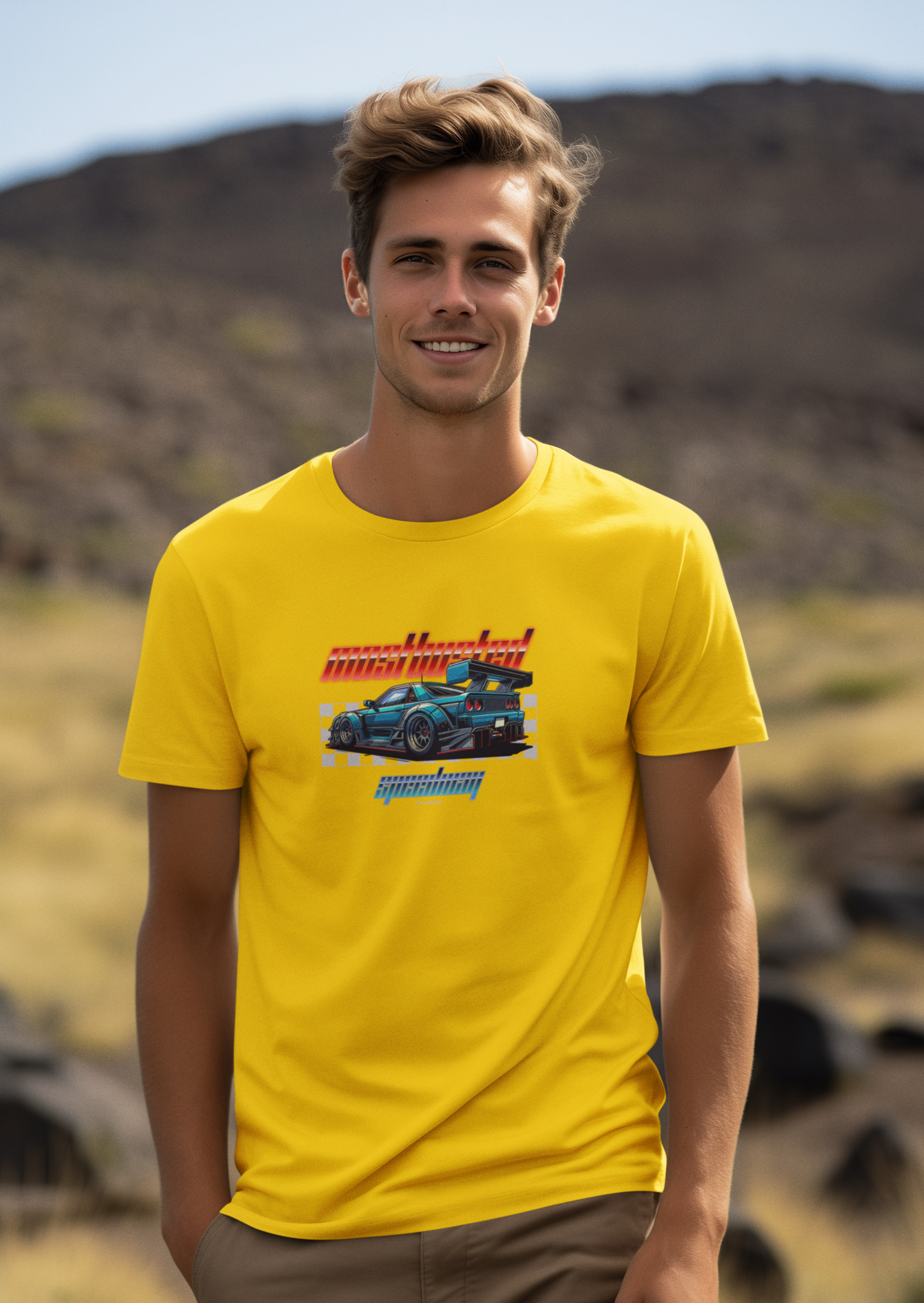 Speed Car Half Sleeve Yellow T-Shirt for Men – Bold & Stylish
