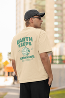 Spinning Earth Half Sleeve Beige Oversized T-Shirt for Men by Hello Swanky