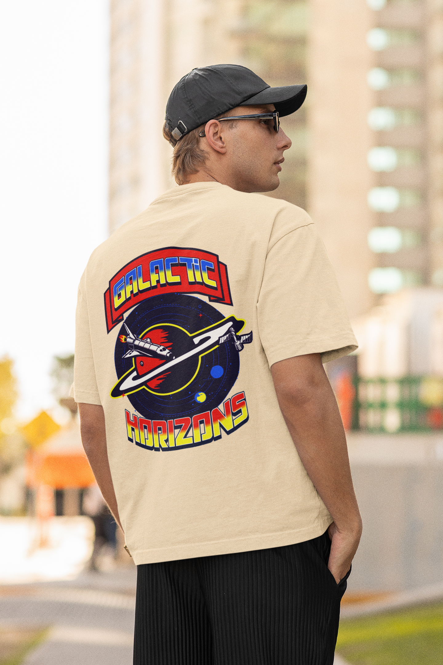 Galactic horizons unisex beige oversized t-shirt