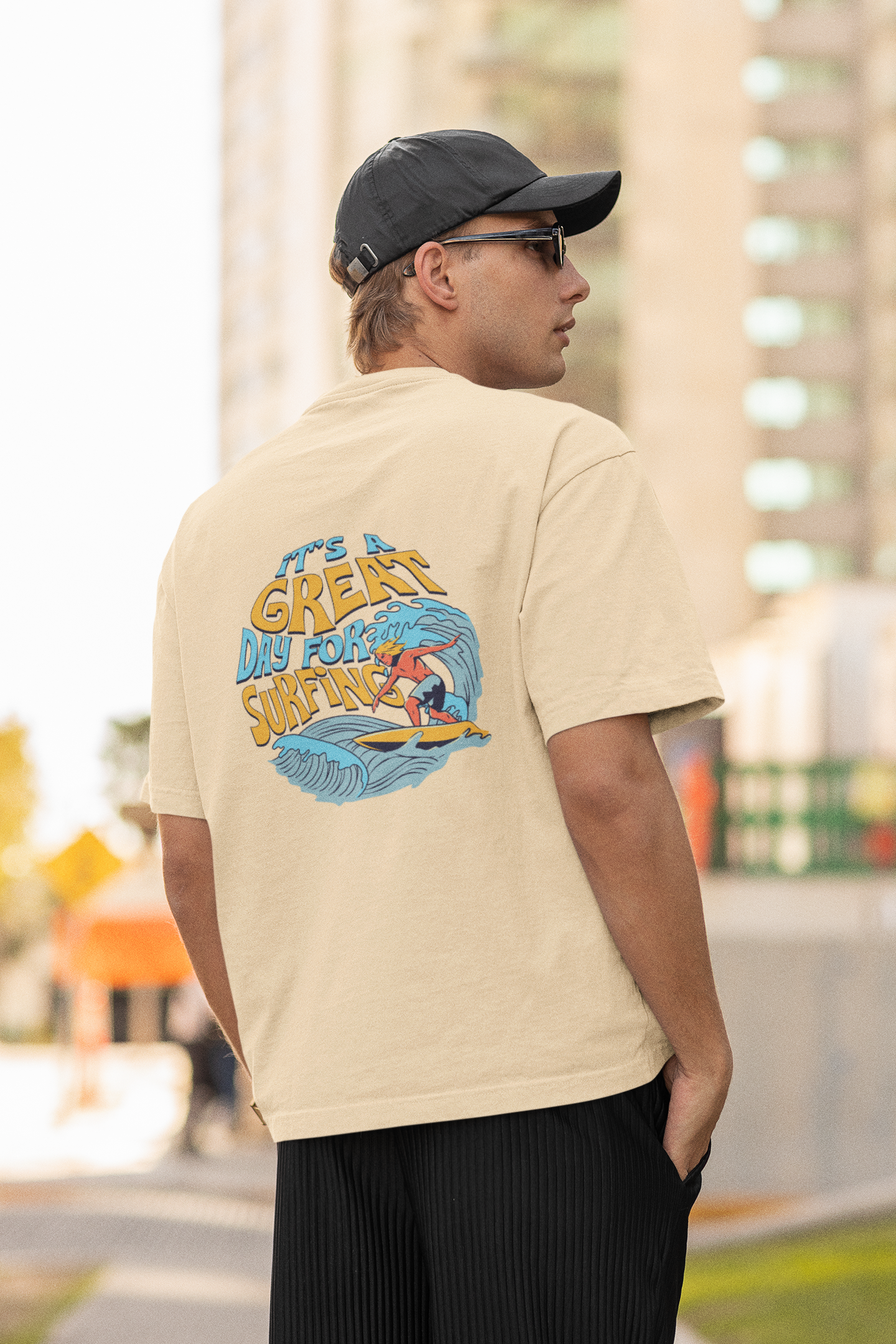 Great day half sleeve beige oversized t-shirt for men by hello swanky