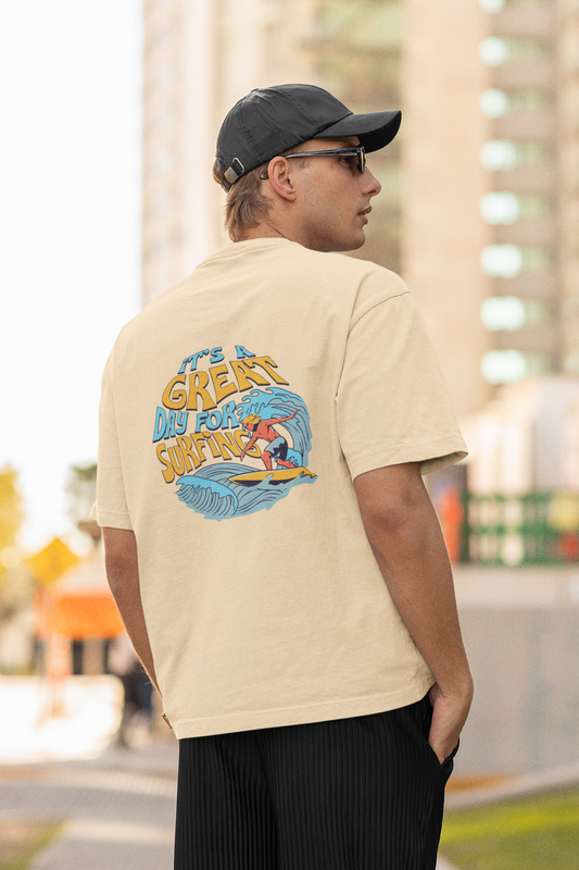 Great day half sleeve beige oversized t-shirt for men by hello swanky