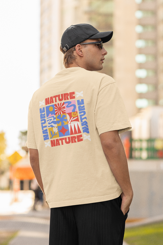 Nature graphic unisex beige oversized t-shirt