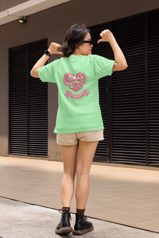 Endless love half sleeve saga green oversized t-shirt for women by hello swanky