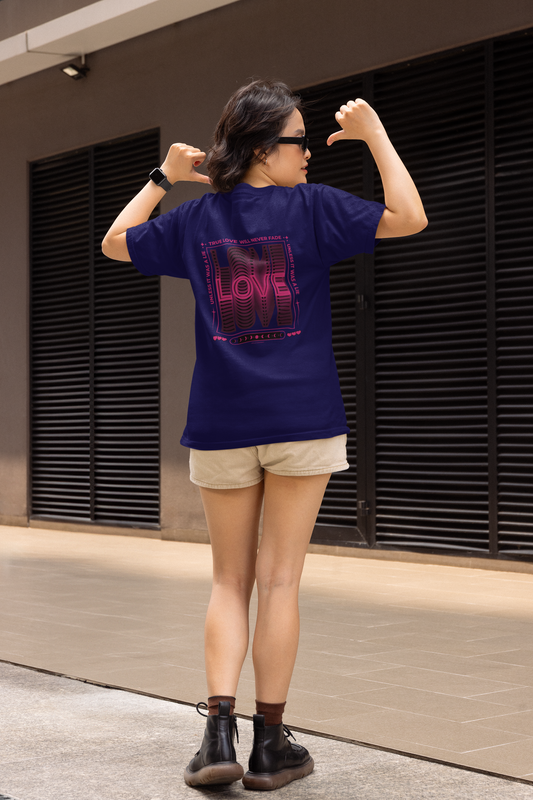 True love half sleeve navy blue oversized t-shirt for women by hello swanky