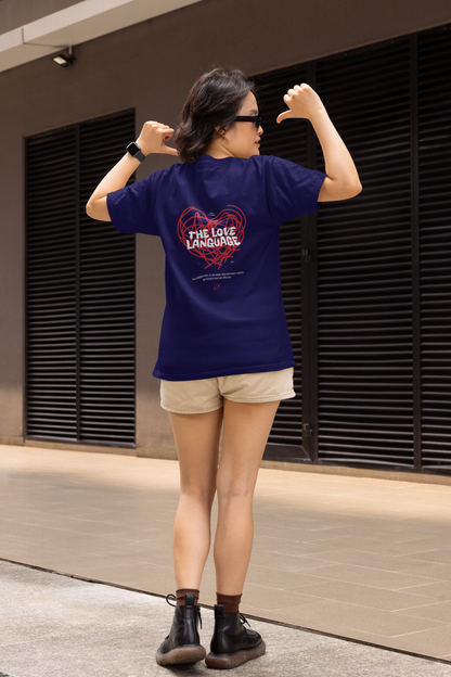 The love language navy blue round neck t-shirt for women | hello swanky