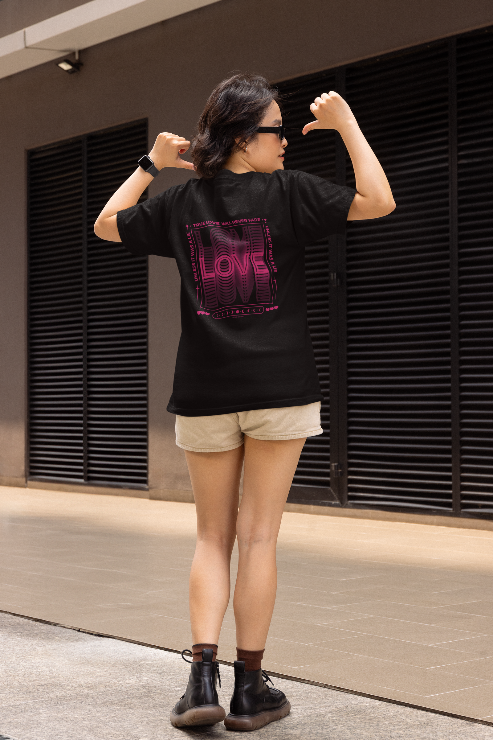 True love half sleeve black oversized t-shirt for women by hello swanky