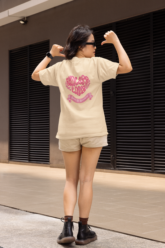 Endless love half sleeve biege oversized t-shirt for women by hello swanky