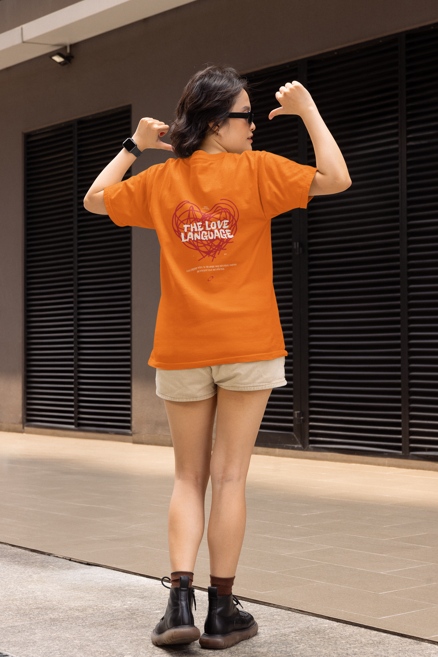 The love language half sleeve orange round neck t-shirt for women by hello