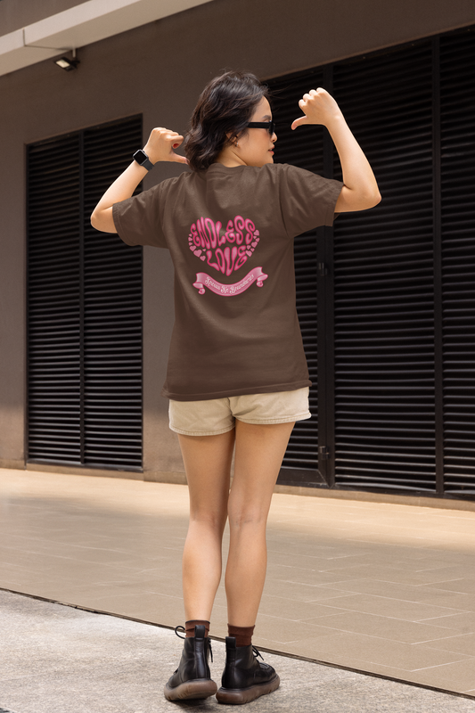 Endless love half sleeve brown oversized t-shirt for women by hello swanky