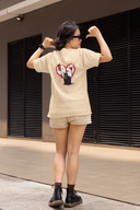 Lost Half Sleeve Beige Oversized T-Shirt for Women by Hello Swanky