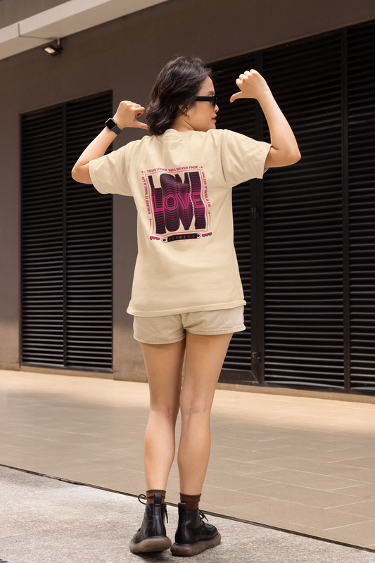 True love half sleeve beige oversized t-shirt for women by hello swanky
