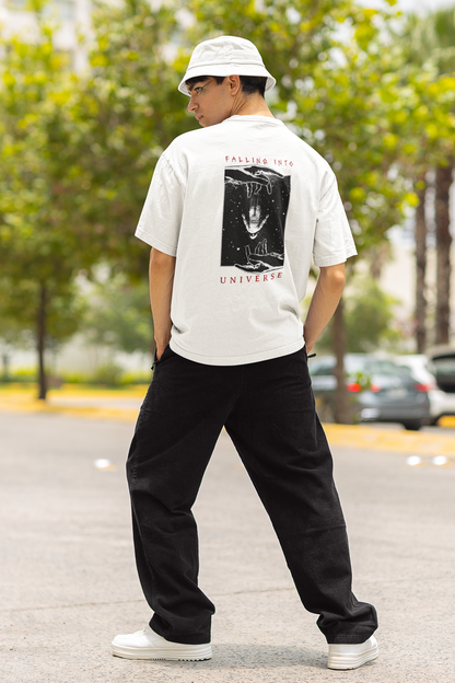 Falling Into Universe Unisex White Oversized T-Shirt