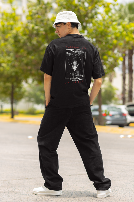Falling Into Universe Black Oversized T-Shirt Unisex